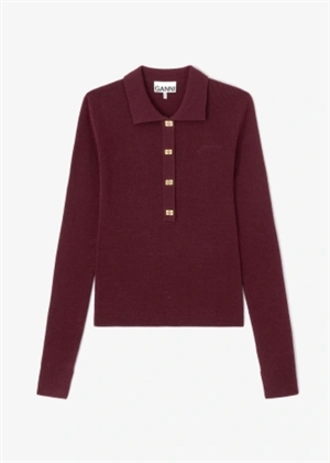 Mini ribbed merino polo Red Dahlia A1070125 Ganni 